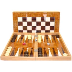 Backgammon: Burlwood Decoupage - 19in Set (Clearance)